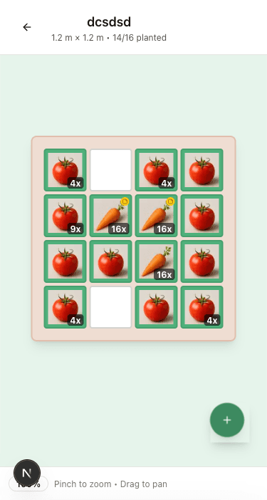 Plot Perfect visual garden planner with colorful planted squares